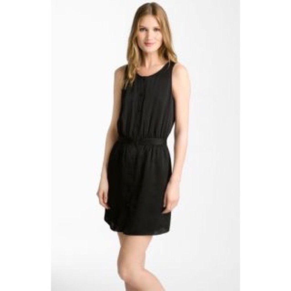Theory Silk Button Dress Black 10 Business Work Career tank shirt dress